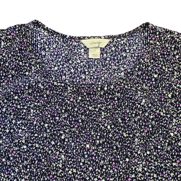 CJ Banks Blue Purple Blouse Layered Sequins Crinkle Micro Floral Sz 2X Sparkle - Picture 4 of 11